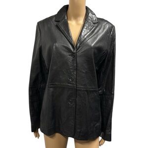 Genuine Leather Vintage Amanda Smith Black Jacket Fully Satin Lined Womens 16
